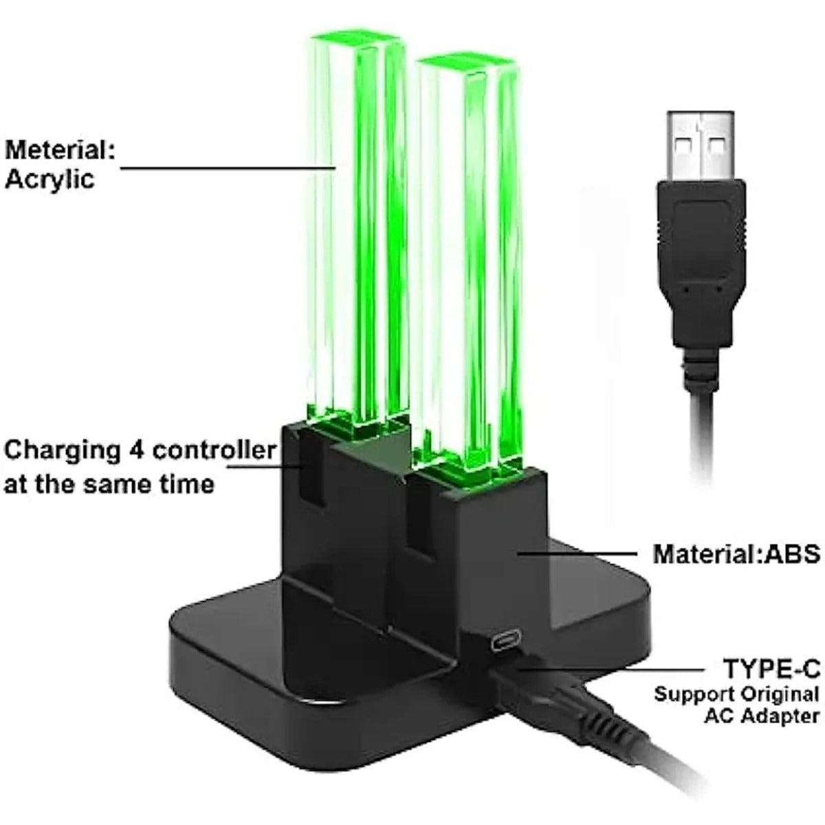 4-in-1 Joy-Con Charging Dock for Nintendo Switch - Quad Charger Station with LED Light Column Base