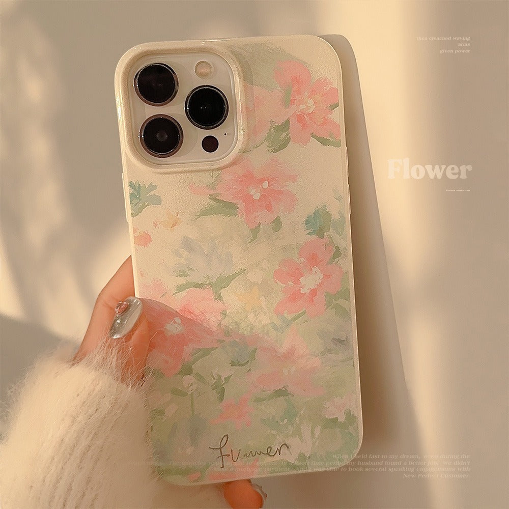 Floral Oil Painting Art Phone Case for iPhone 15 14 13 Pro Max - Aesthetic Soft Silicone Cover