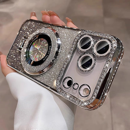 Crystal Glitter Magnetic Phone Case - Bling Stand Cover with Lens Protector for iPhone