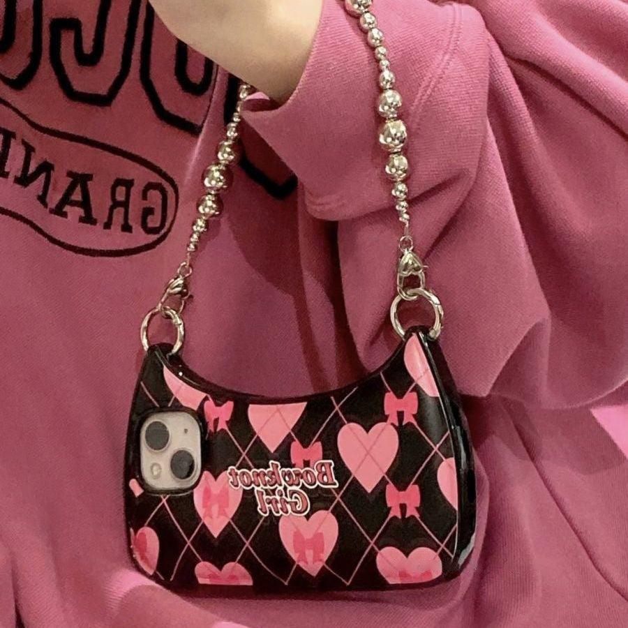 Cute Portable Crescent Bag Phone Case with Chain Strap for iPhone 14 13 12 11 - Soft Protection Cover