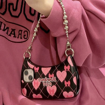 Cute Portable Crescent Bag Phone Case with Chain Strap for iPhone 14 13 12 11 - Soft Protection Cover