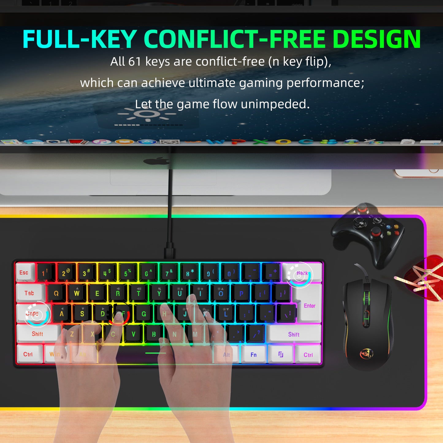 Mini 61-Key RGB Gaming Keyboard and Mouse Set - Type-C Detachable Wired Mechanical Feel Combo