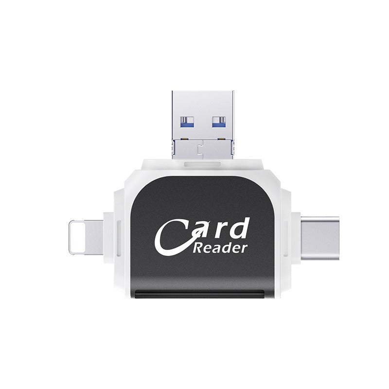 4-in-1 Plug and Play SD/TF Memory Card Reader - Multi-Port OTG Adapter for iPhone, Android & PC