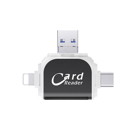 4-in-1 Plug and Play SD/TF Memory Card Reader - Multi-Port OTG Adapter for iPhone, Android & PC