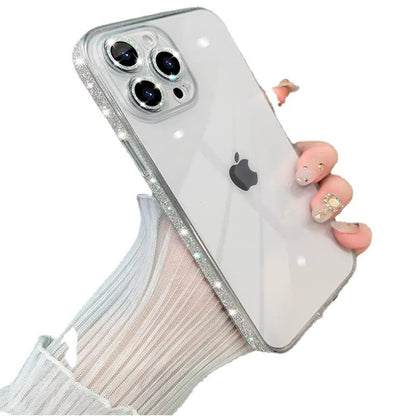 Aesthetic Glitter Rhinestone Edge Clear iPhone Case - Mirror Back Glass Lens Protection Cover