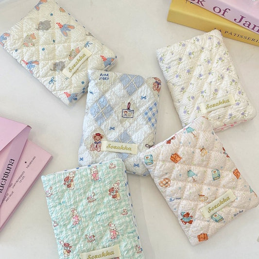 Cute Embossed Cartoon Passport Protection Cover - Quilted Fabric Travel Document Bag & Card Holder