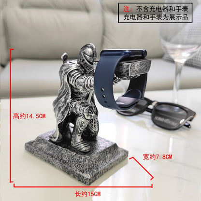 Medieval Knight Smartwatch Charging Stand - Creative Resin Watch Display Holder Dock for Apple Watch & Samsung Galaxy Watch