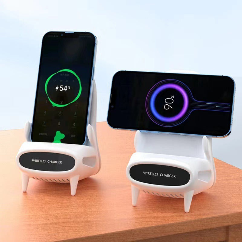 Novelty Mini Chair Wireless Charger Stand 10W - Fast Charging Desktop Phone Holder with Speaker