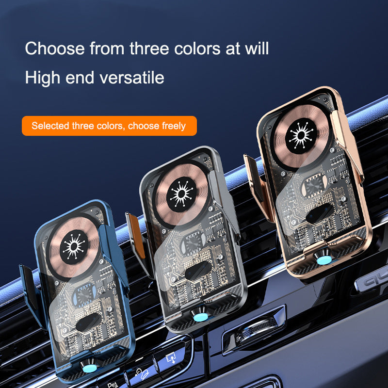 C11 Cyberpunk Transparent Wireless Car Charger Mount - Infrared Auto-Clamping Phone Holder