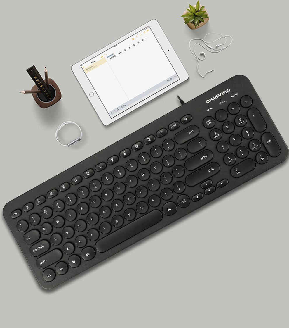 D520 Ultra-Thin Wired Keyboard - 104 Key Silent Office & Gaming Keyboard with Retro Round Keycaps