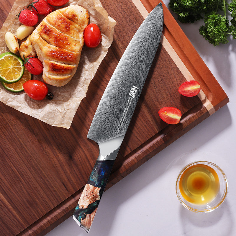Fengjin Damascus Pattern Western Chef's Knife with Resin Handle