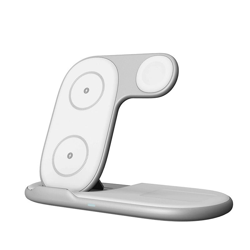 Foldable 3-in-1 Fast Wireless Charger Stand - Multi-Device Charging Dock for iPhone, Apple Watch & AirPods