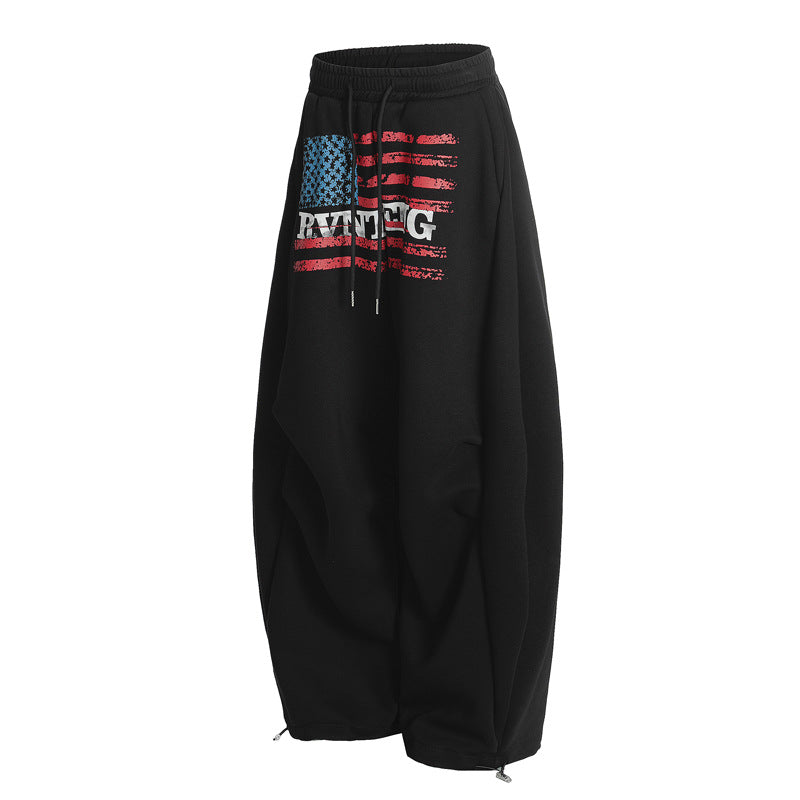 Unisex Retro Letter Print Wide Leg Loose Fit Casual Sweatpants
