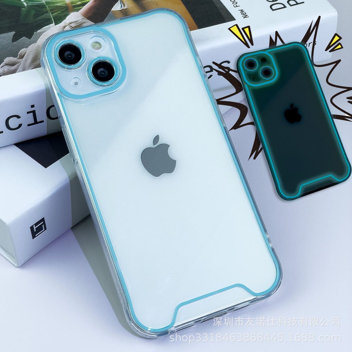 Luminous Neon Frame Clear Phone Case for iPhone 15 Pro Max 14 13 12 - Transparent Glow Silicone Cover