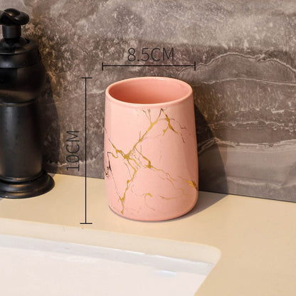 Luxury Marble Pattern Ceramic Bathroom Tumbler - High-End Toothbrush & Mouthwash Cup