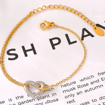 Elegant 18K Gold-Plated Two-Tone Heart Charm Bracelet for Women