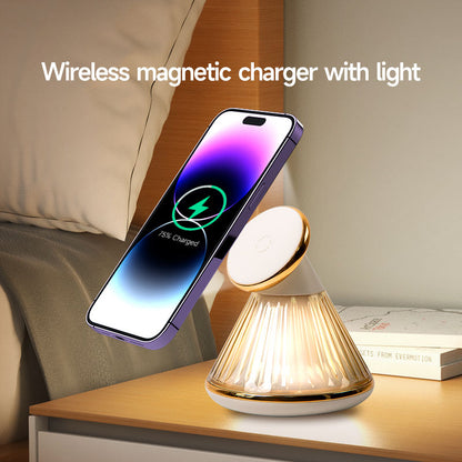 15W Magnetic Wireless Charger with Night Light - Adjustable Conical Fast Charging Stand for iPhone