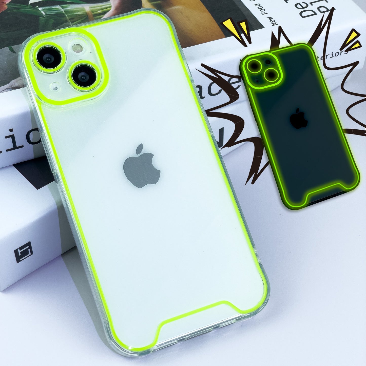 Luminous Neon Frame Clear Phone Case for iPhone 15 Pro Max 14 13 12 - Transparent Glow Silicone Cover