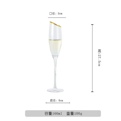 Nordic Bevel Gold Rim Crystal Wine Glass | Creative Slant Cut Champagne Goblet