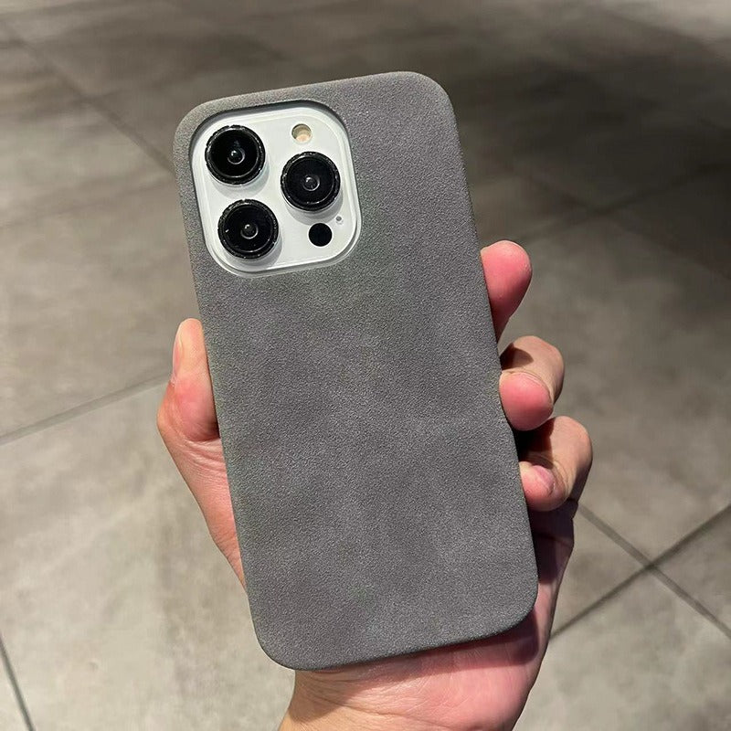 Premium Suede Leather Phone Case for iPhone 14 Pro Max 13 12 11 - Slim Half-Wrapped Anti-Fall Cover