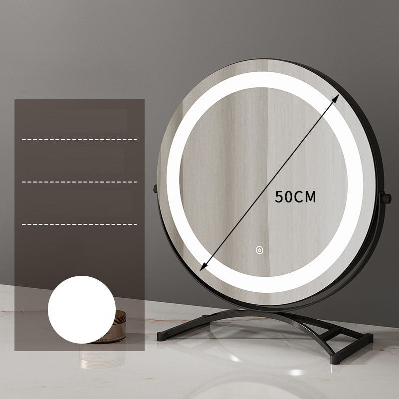 Round Desktop Makeup Mirror with LED Light / Gold Stand Black Dressing Table Mirror Home Decor