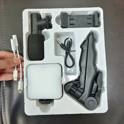 Desktop Live Streaming Kit - Smartphone Vlogging Rig with Fill Light, Microphone, and Handheld Tripod