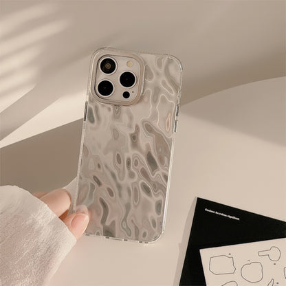 Luxury Liquid Ripple Silver Foil Pattern Phone Case for iPhone 15 14 13 12 Pro Max - Aesthetic Clear Cover