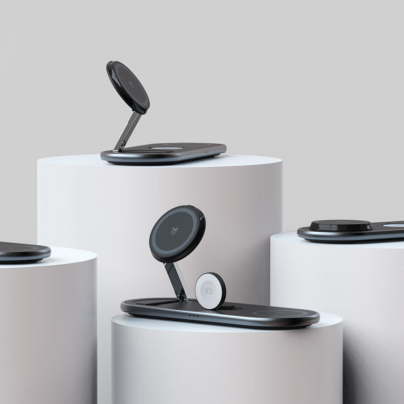Portable 3-in-1 Wireless Charger Stand - Multi-Device Magnetic Charging Pad for Apple Devices