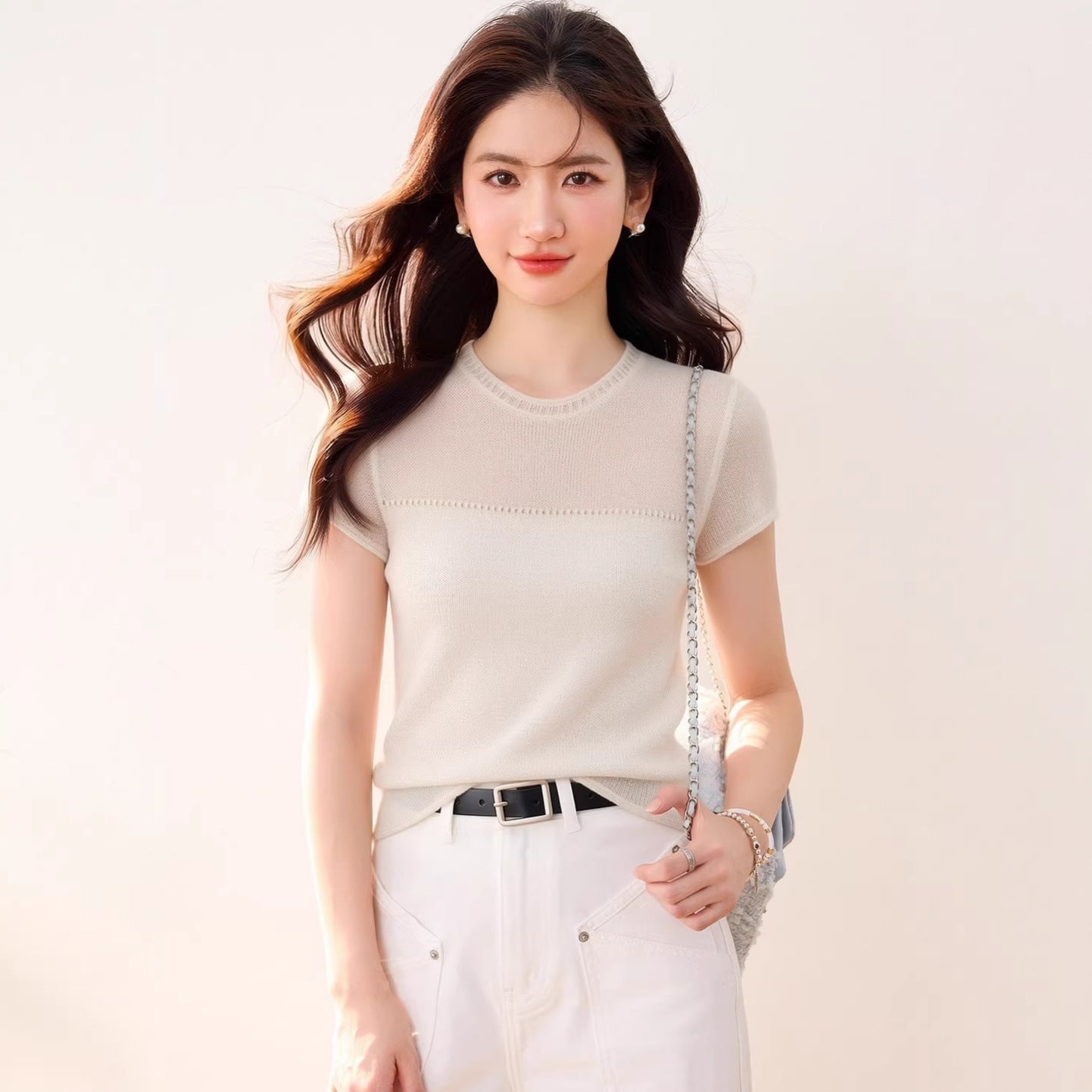 Lazy Style Minimalist Knitted Innerwear Top - Short Sleeve Tee for Women