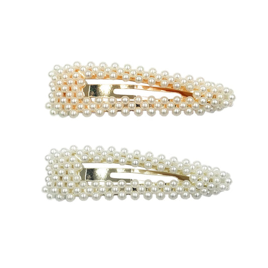 Vintage Faux Pearl Water Drop Hair Clips (Set of 2) / Bridal Wedding Gold/Silver Tone Metal Hairpins for Women