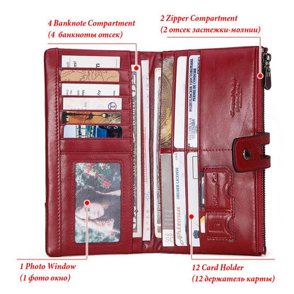 Fashion Ladies Wallets Leather Casual Long Phone Bags First Layer Leathern