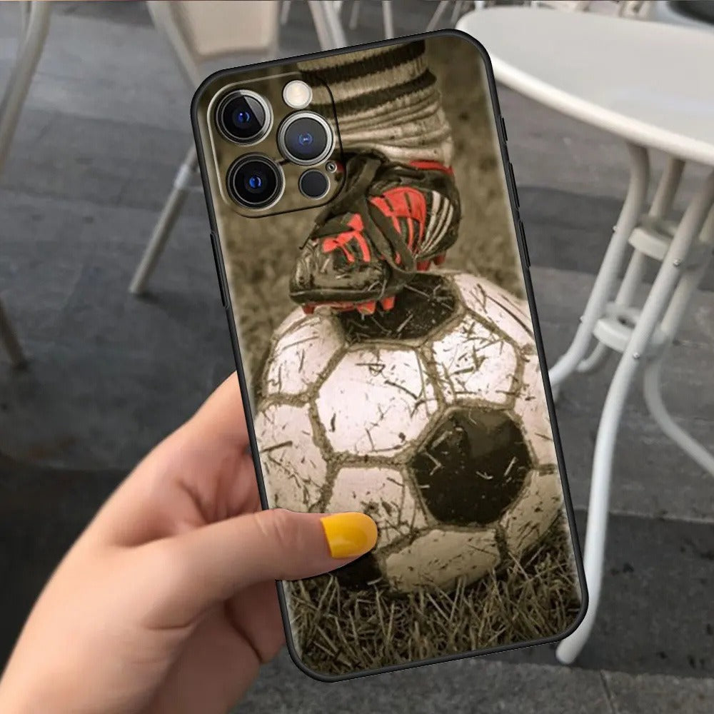 Football Soccer Pattern Soft TPU Phone Case - Sports Graphic Protective Cover for iPhone 15 14 13 Pro Max
