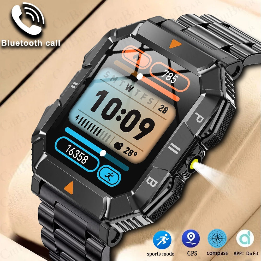 YK03 Smart Watch - Bluetooth Calling Rugged Smartwatch with Built-in Flashlight, Heart Rate & Blood Oxygen Monitoring