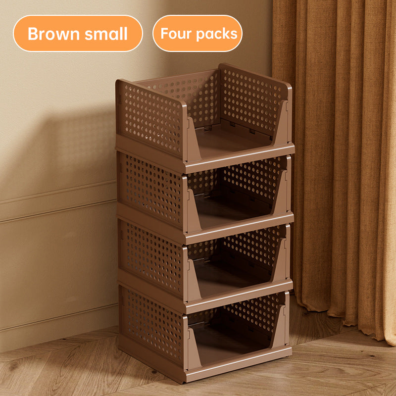 4 Pack Stackable & Foldable Closet Storage Bins - Plastic Drawer Organizers with Sliding Rails