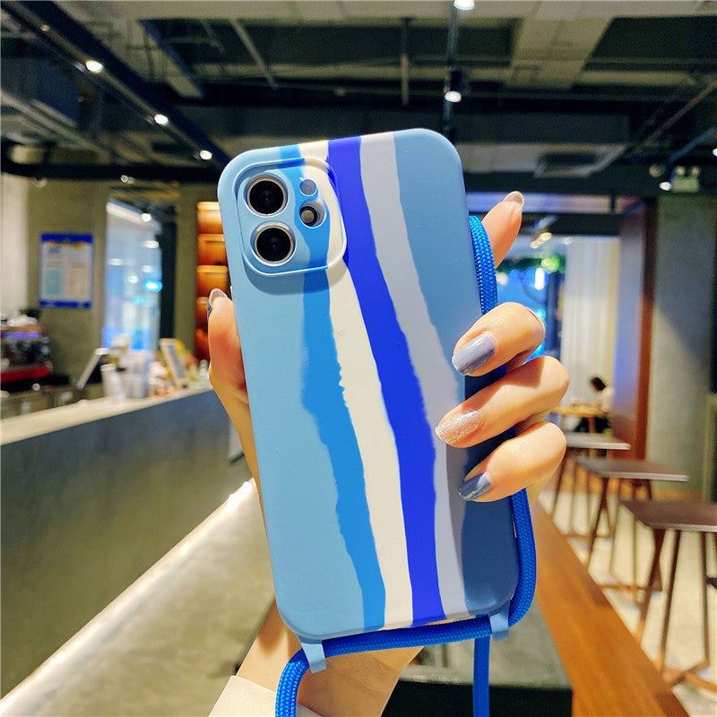 Rainbow Silicone Lanyard Case for iPhone - Full Protection Anti-Fall Crossbody Phone Cover