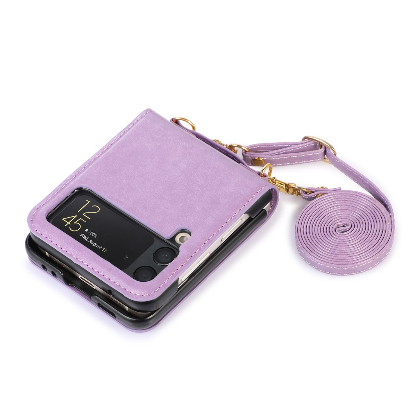 Crossbody Lanyard Leather Card Holder Case for Samsung Galaxy Z Flip 5 / Flip 4 - Fashion Purse Wallet Cover