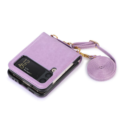 Crossbody Lanyard Leather Card Holder Case for Samsung Galaxy Z Flip 5 / Flip 4 - Fashion Purse Wallet Cover