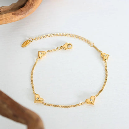 Minimalist Gold Plated Heart Charm Bracelet with Zircon Crystal