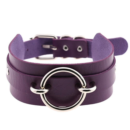 Punk PU Leather Choker Necklace with Oversized O-Ring Pendant | Multi-Color Collar Chain