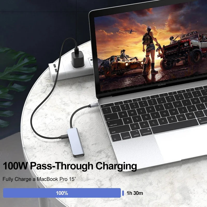 5-in-1 Type-C to HDMI Adapter & USB C Hub - 4K 30Hz PD 100W Docking Station for MacBook & iPad