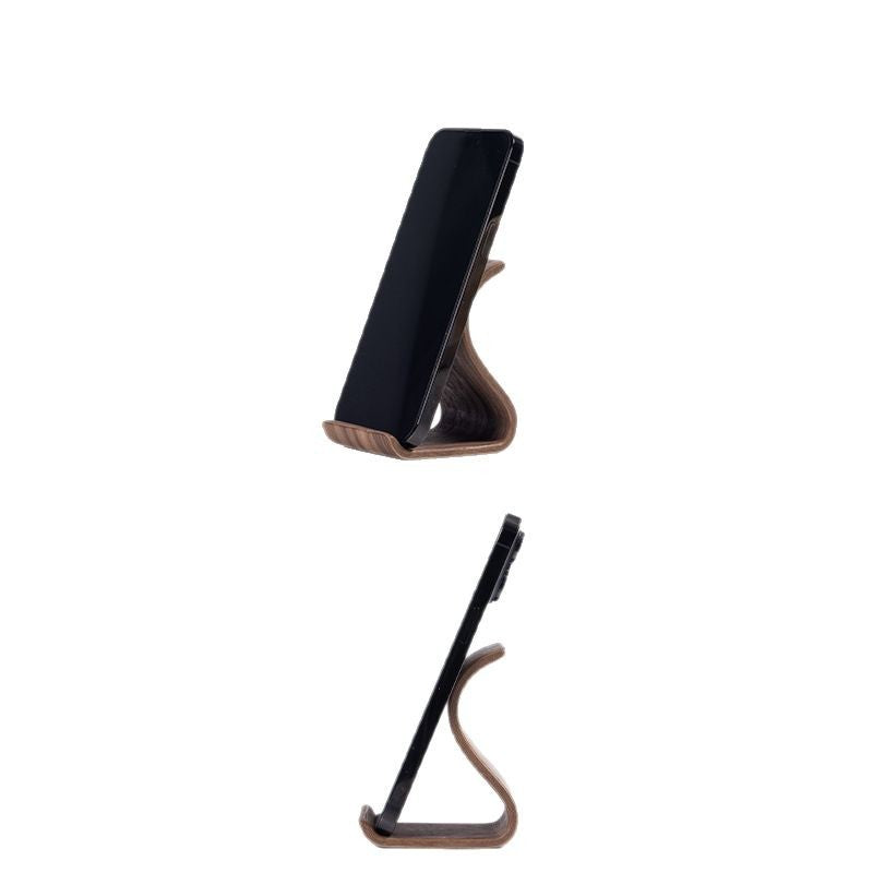 Creative S-Shaped Wooden Desktop Phone Stand - Minimalist Portable Cell Phone Holder Bracket