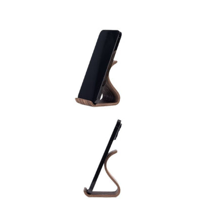 Creative S-Shaped Wooden Desktop Phone Stand - Minimalist Portable Cell Phone Holder Bracket