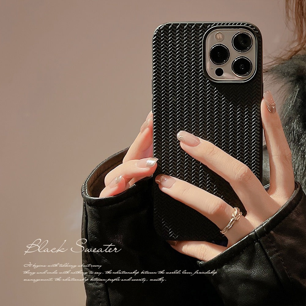 Aesthetic Minimalist Weaving Pattern Soft Silicone iPhone Case - Elegant Cream White Back Cover