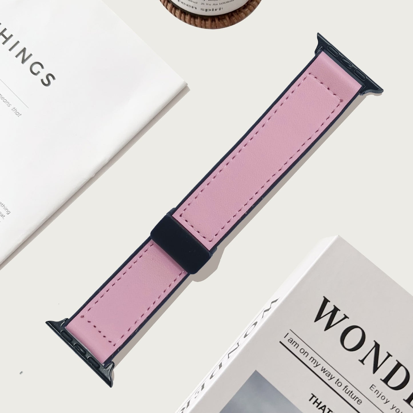 Premium Magnetic Buckle Silicone Skin Watch Band - Vintage Leather Look