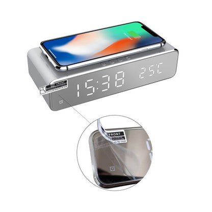 Qi Wireless Charging Pad & Digital Alarm Clock - Bedside Desk Clock with Thermometer