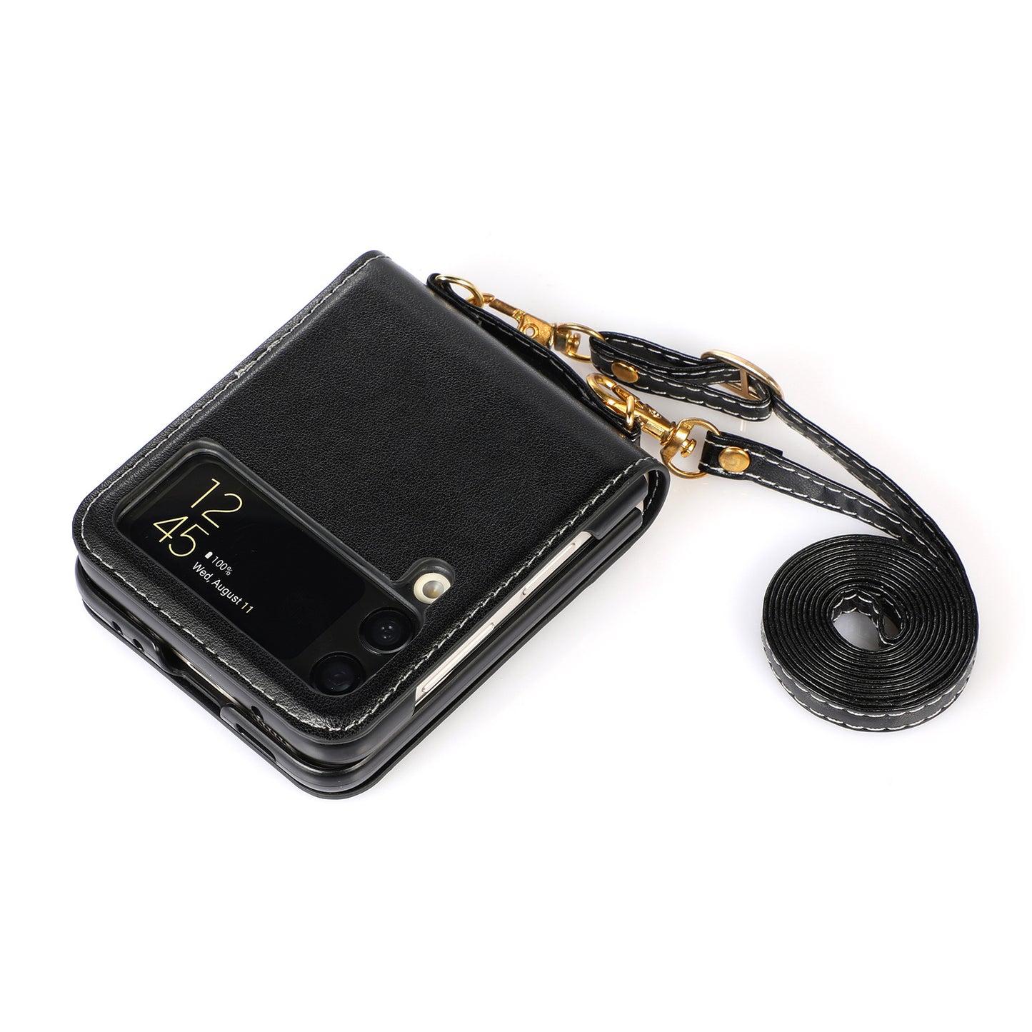 Crossbody Lanyard Leather Card Holder Case for Samsung Galaxy Z Flip 5 / Flip 4 - Fashion Purse Wallet Cover