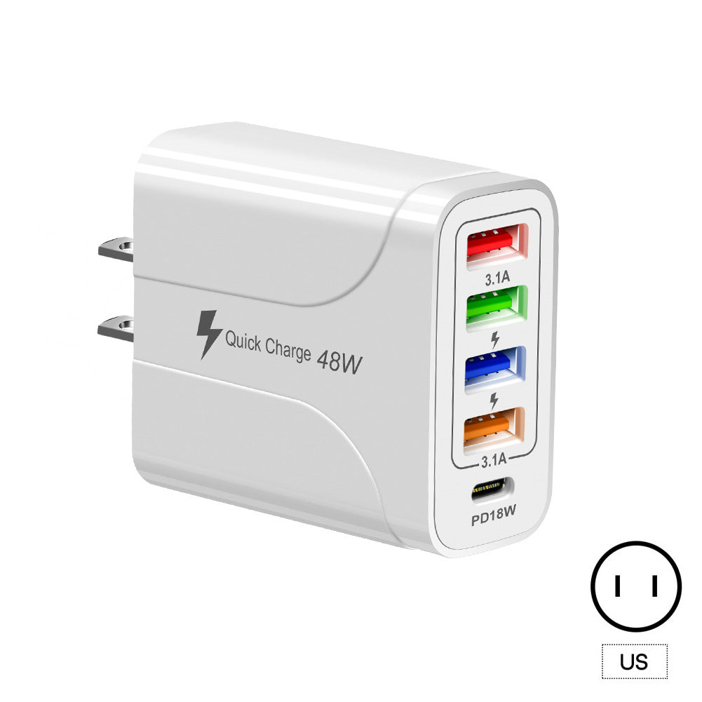Multi-Interface 48W Fast Charging Head - 4 USB and PD Port Travel Wall Charger