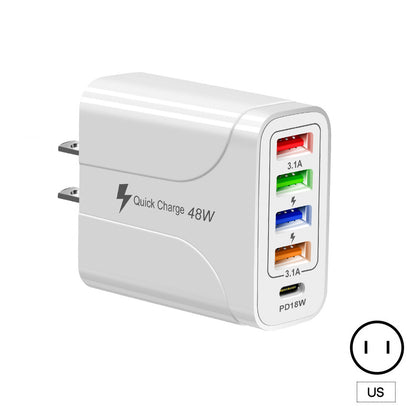 Multi-Interface 48W Fast Charging Head - 4 USB and PD Port Travel Wall Charger