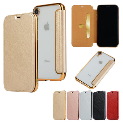 Luxury Electroplated Clear Back Flip Leather Wallet Case for iPhone 15 14 13 12 - Ultra-Slim Card Holder Cover