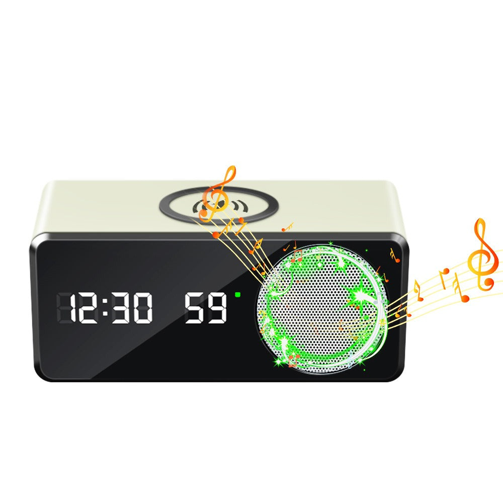 Multifunctional Bluetooth Speaker with Wireless Charger - Digital Alarm Clock & Temperature Display